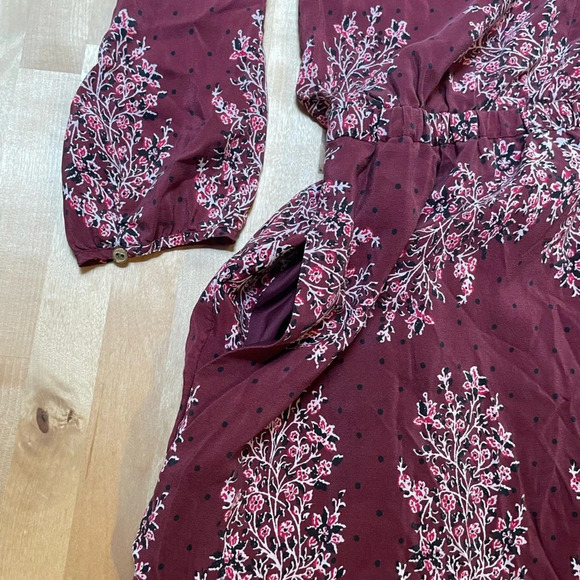 Madewell Silk Lassi Burgundy Floral Polka Dot Mini Pockets Lined Dress Size 4 - Picture 7 of 16